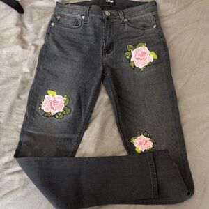 Hudson Jeans Gray Skinny with Pink Floral Embroidery